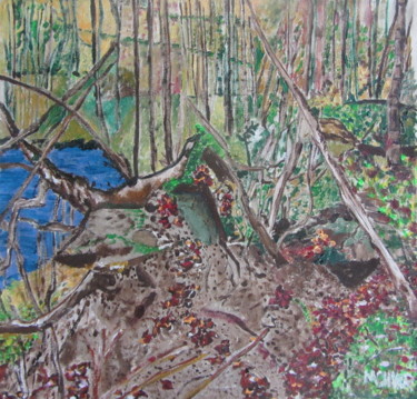 Картина под названием "Sights In The Forest" - Monikr, Подлинное произведение искусства, Акрил Установлен на Деревянная пане…