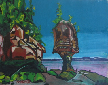 Painting titled "Hopewell Rocks New…" by Monikr, Original Artwork, Acrylic Mounted on Wood Panel