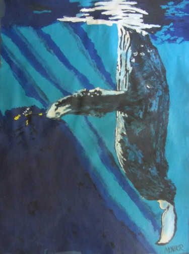 Painting titled "Humpback Hello" by Monikr, Original Artwork, Acrylic Mounted on Wood Stretcher frame