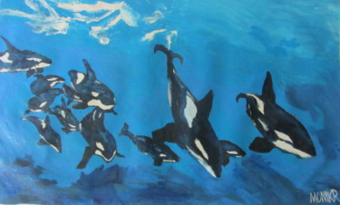 绘画 标题为“Endangered Orcas” 由Monikr, 原创艺术品, 丙烯