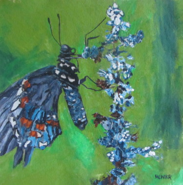 Painting titled "Butterfly Contempla…" by Monikr, Original Artwork, Acrylic Mounted on Wood Stretcher frame