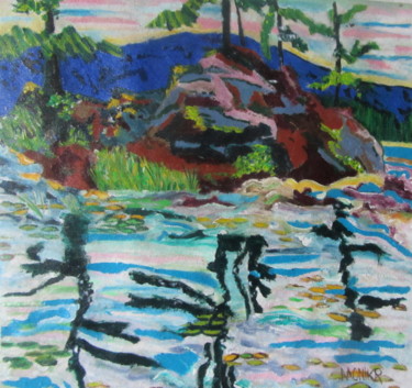Peinture intitulée "My Little Island Ge…" par Monikr, Œuvre d'art originale, Acrylique Monté sur Panneau de bois
