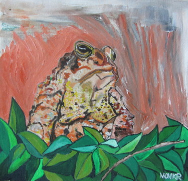 Painting titled "Toad Says Climate C…" by Monikr, Original Artwork, Acrylic Mounted on Wood Panel