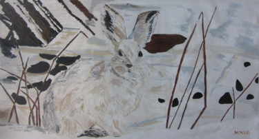 Painting titled "Winter Hare" by Monikr, Original Artwork, Acrylic Mounted on Wood Panel