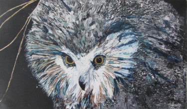 Pittura intitolato "Concerned Owl" da Monikr, Opera d'arte originale, Acrilico Montato su Pannello di legno