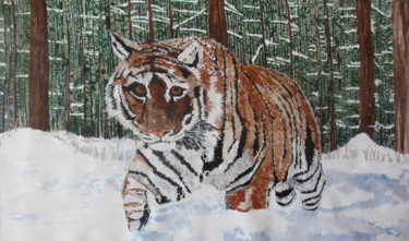Painting titled "On The Prowl - Fema…" by Monikr, Original Artwork, Acrylic Mounted on Wood Panel