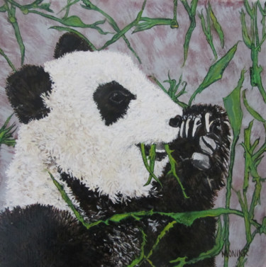 Painting titled "Snacking Panda" by Monikr, Original Artwork, Acrylic