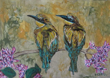 Painting titled "European Bee Eaters" by Monikr, Original Artwork, Acrylic