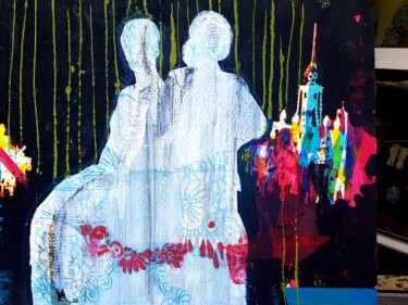 Collagen mit dem Titel "Zweibeide" von Monilisa, Original-Kunstwerk, Acryl Auf Andere starre Platte montiert