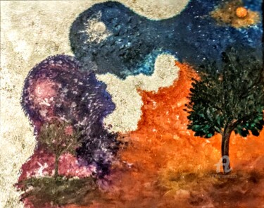 Картина под названием "Две луны" - Королева Наталья, Подлинное произведение искусства, Акрил