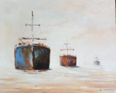 Peinture intitulée "3 cargos" par Anne Monin, Œuvre d'art originale, Acrylique Monté sur Châssis en bois