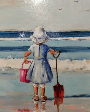 Painting titled "Sur la plage" by Anne Monin, Original Artwork, Acrylic Mounted on Wood Stretcher frame