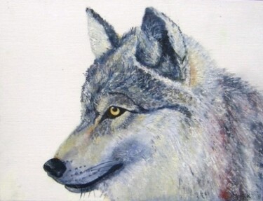 Peinture intitulée "loup fidèle" par Monique Belleville, Œuvre d'art originale, Huile