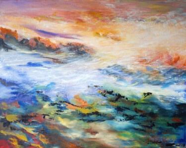 Painting titled "Brume" by Monique Blanchet, Original Artwork, Oil Mounted on Wood Stretcher frame