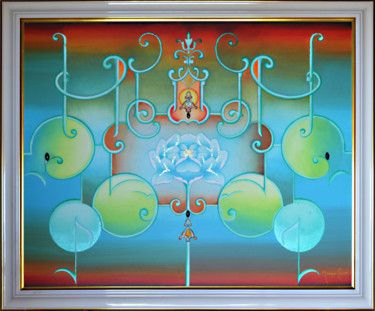 Peinture intitulée "Le  Lotus  Bleu" par Monique Caunes, Œuvre d'art originale, Acrylique