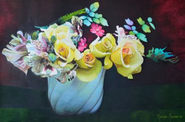 Malerei mit dem Titel "Le  Bouquet  de  Ro…" von Monique Caunes, Original-Kunstwerk, Aquarell