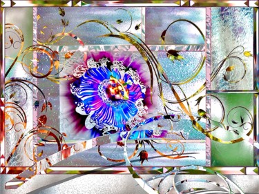 Digital Arts titled "La  Passiflore" by Monique Caunes, Original Artwork, Digital Painting Mounted on Plexiglass