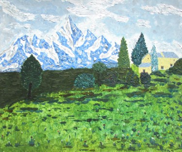 Peinture intitulée "La montagne bleue" par Monia, Œuvre d'art originale, Acrylique