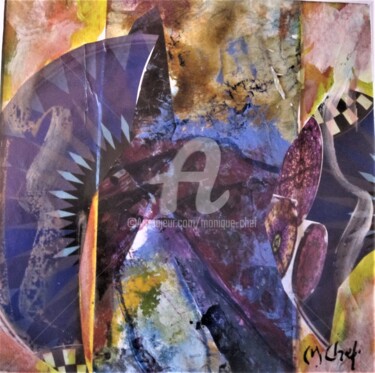 Painting titled "Vibrations mauves 2" by Monique Chef, Original Artwork, Collages