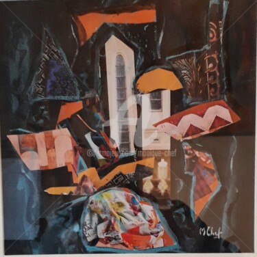 Collages intitulée "Vitraux" par Monique Chef, Œuvre d'art originale, Collages