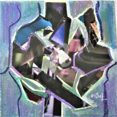 Collages intitulée "Vitrail -Fleur" par Monique Chef, Œuvre d'art originale, Collages
