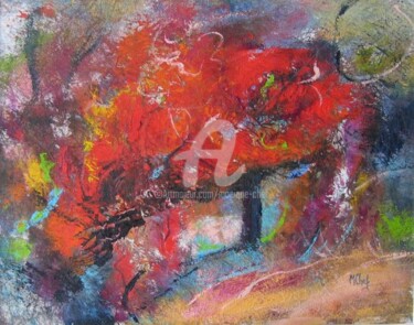 Peinture intitulée "L'Arbre rouge" par Monique Chef, Œuvre d'art originale, Acrylique