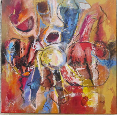 Pintura intitulada "Composition -Fleur" por Monique Chef, Obras de arte originais, Acrílico