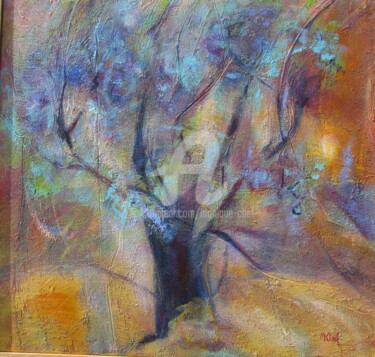 Painting titled "L'arbre bleu" by Monique Chef, Original Artwork, Acrylic