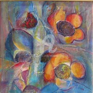 Peinture intitulée "composition-florale…" par Monique Chef, Œuvre d'art originale, Acrylique