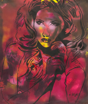 Schilderij getiteld "Red Velvet" door Monique De Kruijk, Origineel Kunstwerk, Acryl