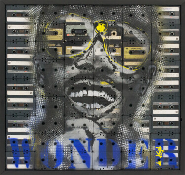 Schilderij getiteld "Stevie wonder" door Monique De Kruijk, Origineel Kunstwerk, Graffiti Gemonteerd op Houten paneel