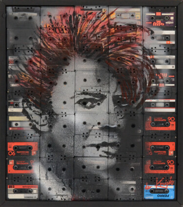 Painting titled "David Bowie" by Monique De Kruijk, Original Artwork, Acrylic Mounted on Wood Panel