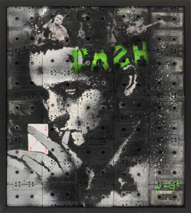 Malarstwo zatytułowany „Johnny Cash” autorstwa Monique De Kruijk, Oryginalna praca, Farba w spray'u Zamontowany na Panel dre…