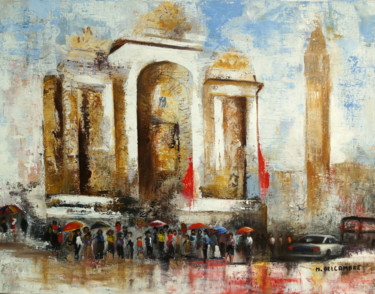 Pintura intitulada "La porte de Paris" por Monique Delcambre, Obras de arte originais, Óleo