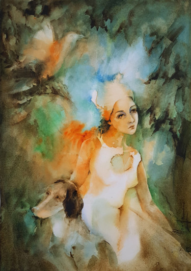 Painting titled "Rêverie.jpg" by Monique Delord, Original Artwork, Watercolor