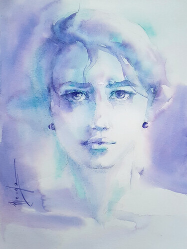 Painting titled "Pearl" by Monique Delord, Original Artwork, Watercolor