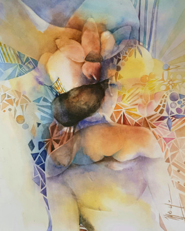Painting titled "R-5" by Monique Delord, Original Artwork, Watercolor