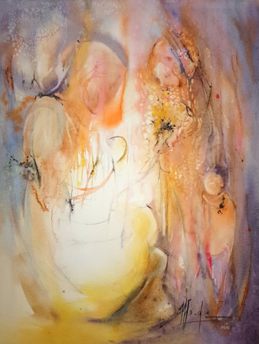 Painting titled "Contemplation" by Monique Delord, Original Artwork, Watercolor