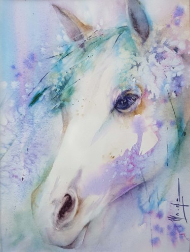 Painting titled "Perce-neige" by Monique Delord, Original Artwork, Watercolor
