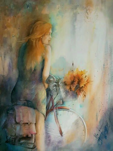 Painting titled "Harmonie automnale" by Monique Delord, Original Artwork, Watercolor