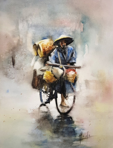 Painting titled "Les paniers" by Monique Delord, Original Artwork, Watercolor