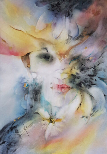 Painting titled "Pose carnaval" by Monique Delord, Original Artwork, Watercolor