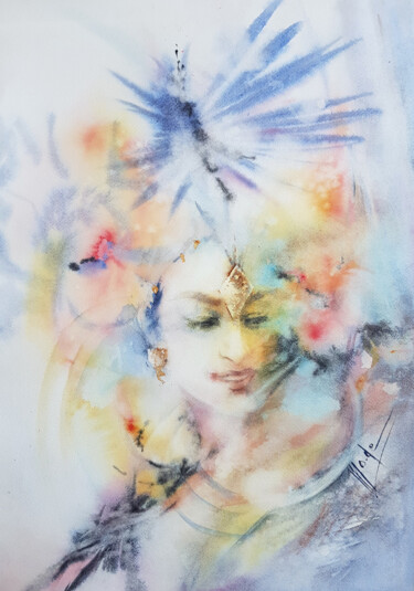 Painting titled "Pose carnaval-2" by Monique Delord, Original Artwork, Watercolor