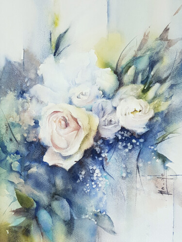 Pintura intitulada "Les fleurs du bonhe…" por Monique Delord, Obras de arte originais, Aquarela