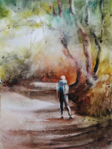 Painting titled "Sentier forestier-4…" by Monique Delord, Original Artwork, Watercolor
