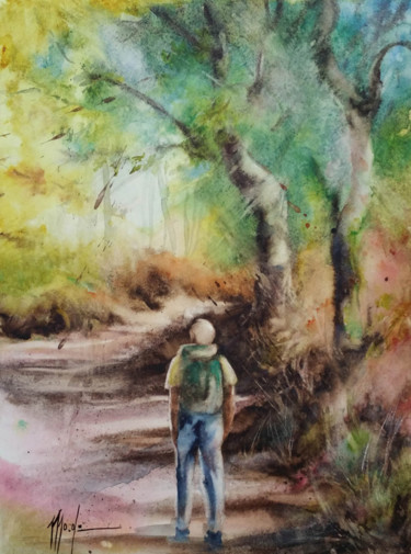 Painting titled "Sentier forestier-5…" by Monique Delord, Original Artwork, Watercolor