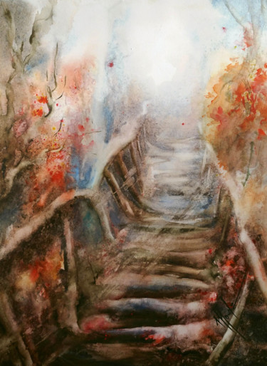 Schilderij getiteld "Ascension.jpg" door Monique Delord, Origineel Kunstwerk, Aquarel