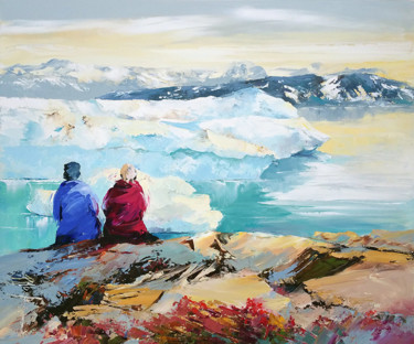 Peinture intitulée "Bonjour Groenland !" par Monique Delord, Œuvre d'art originale, Huile Monté sur Châssis en bois