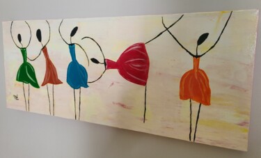 Painting titled "Dancing Braves" by Monique Guay, Original Artwork, Acrylic Mounted on Wood Stretcher frame