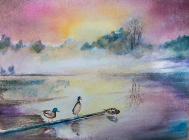 Painting titled "canards" by Monique Hirel, Original Artwork